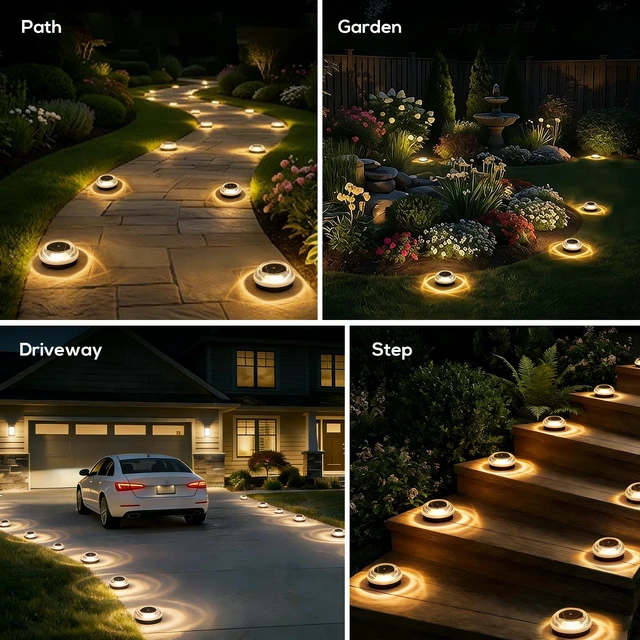 Alt view image 6 of 7 - Solar Ground Lights Outdoor, 12PK IP67 Waterproof Pathway Lights Warm White | 3-Ton Load Capacity, Shatterproof Acrylic & ABS, Deck Lights Solar Powered for Driveway,Sidewalk, Garden, Dock, Yard Decor