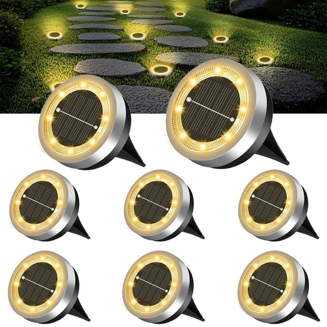 Main image of Slssqhz 8Pack Mini Solar Ground Lights Outdoor Waterproof Solar Flat Garden Light Solor Powered Disc Pathway Lights for Outside Walkway Yard Landscape Patio Lawn Driveway