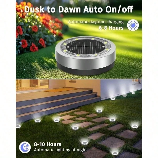 Alt view image 4 of 6 - Slssqhz 8Pack Mini Solar Ground Lights Outdoor Waterproof Solar Flat Garden Light Solor Powered Disc Pathway Lights for Outside Walkway Yard Landscape Patio Lawn Driveway