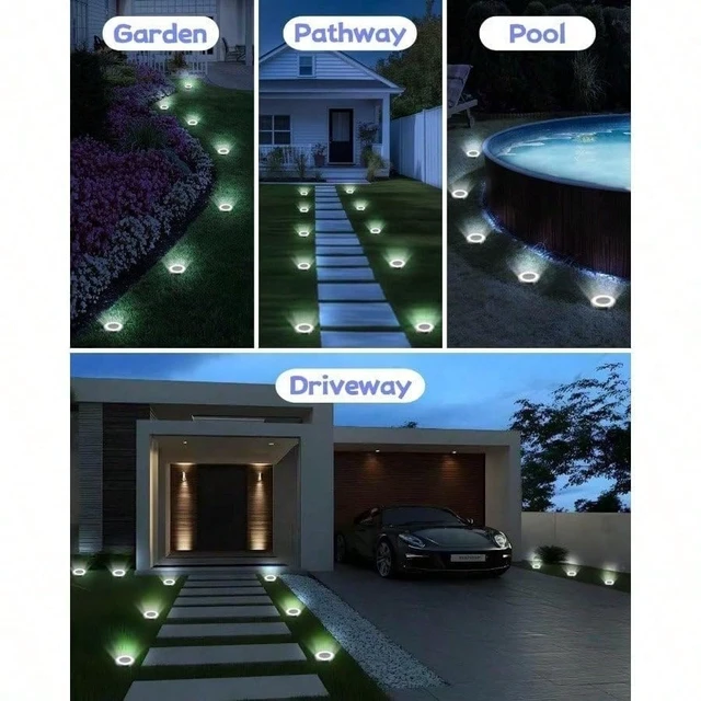 Alt view image 6 of 6 - Slssqhz 8Pack Mini Solar Ground Lights Outdoor Waterproof Solar Flat Garden Light Solor Powered Disc Pathway Lights for Outside Walkway Yard Landscape Patio Lawn Driveway