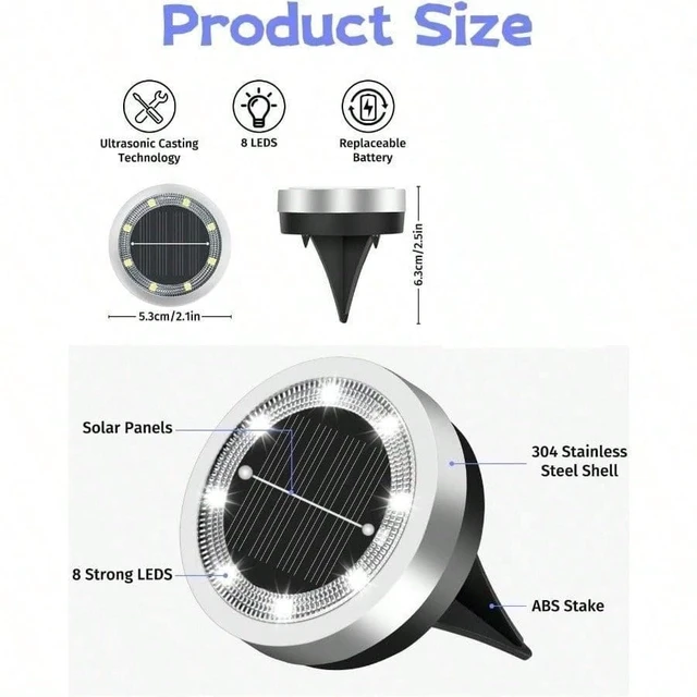 Alt view image 5 of 6 - Slssqhz 8Pack Mini Solar Ground Lights Outdoor Waterproof Solar Flat Garden Light Solor Powered Disc Pathway Lights for Outside Walkway Yard Landscape Patio Lawn Driveway