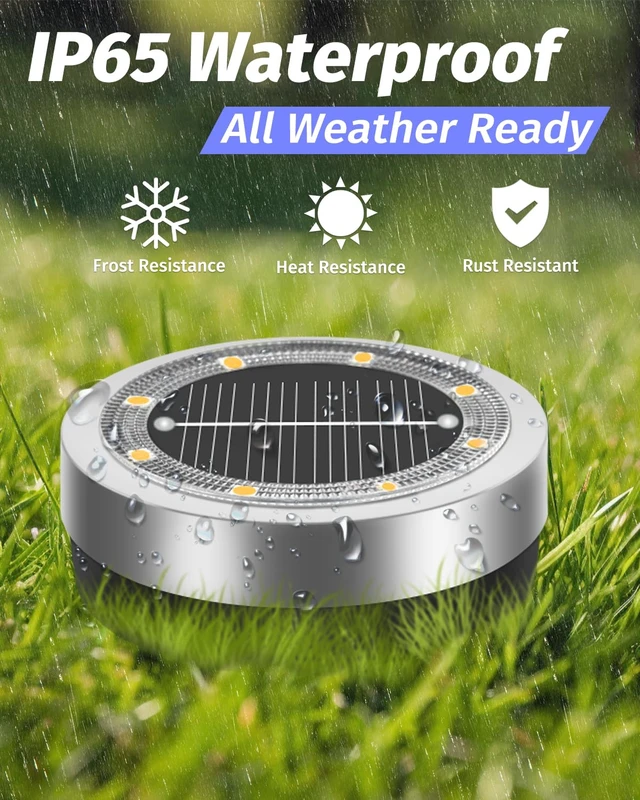Alt view image 2 of 7 - 16 Pack 2.1 inch Mini Solar Ground Lights OutdoorWarm White | IP65 Waterproof Solar Flat Garden Light, Solar Powered Disc Pathway Lights for Outside Walkway Yard Landscape Lawn Driveway