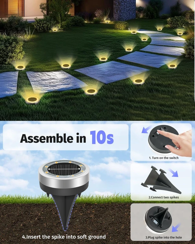 Alt view image 5 of 7 - 16 Pack 2.1 inch Mini Solar Ground Lights OutdoorWarm White | IP65 Waterproof Solar Flat Garden Light, Solar Powered Disc Pathway Lights for Outside Walkway Yard Landscape Lawn Driveway