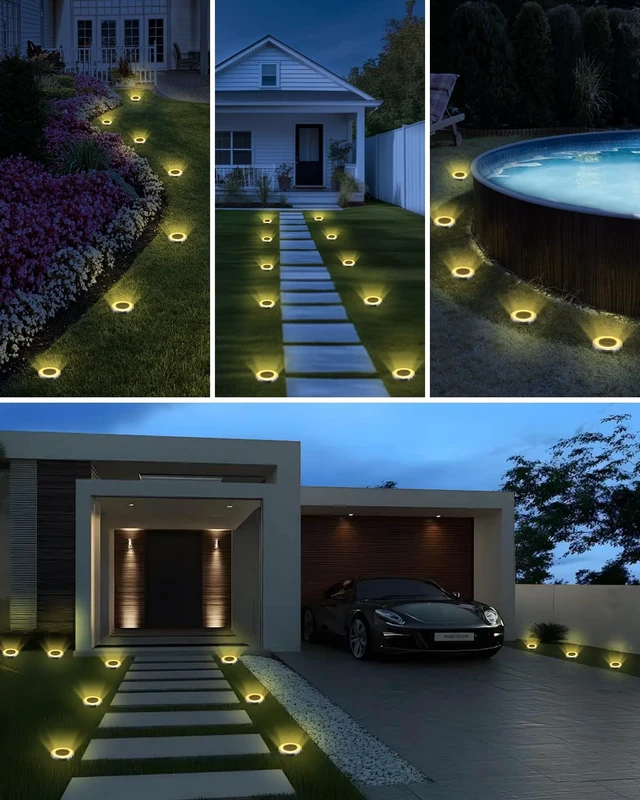 Alt view image 6 of 7 - 16 Pack 2.1 inch Mini Solar Ground Lights OutdoorWarm White | IP65 Waterproof Solar Flat Garden Light, Solar Powered Disc Pathway Lights for Outside Walkway Yard Landscape Lawn Driveway
