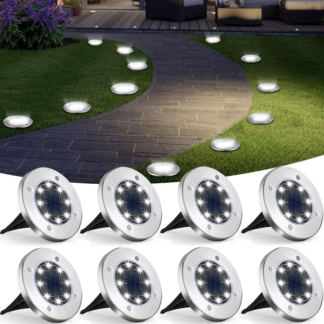 Main image of UFOND Solar Garden Lights, 8 Pack Solar Lights Outdoor Waterproof for Patio | Ground Lights Solar Powered, Disk Deck Lights, home Landscape Lighting for Pathway Yard Lawn Driveway Walkway, Cold White