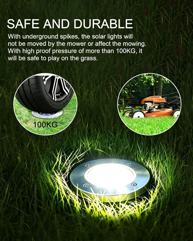 Alt view image 4 of 7 - UFOND Solar Garden Lights, 8 Pack Solar Lights Outdoor Waterproof for Patio | Ground Lights Solar Powered, Disk Deck Lights, home Landscape Lighting for Pathway Yard Lawn Driveway Walkway, Cold White