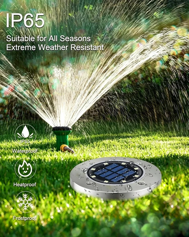 Alt view image 5 of 7 - UFOND Solar Garden Lights, 8 Pack Solar Lights Outdoor Waterproof for Patio | Ground Lights Solar Powered, Disk Deck Lights, home Landscape Lighting for Pathway Yard Lawn Driveway Walkway, Cold White