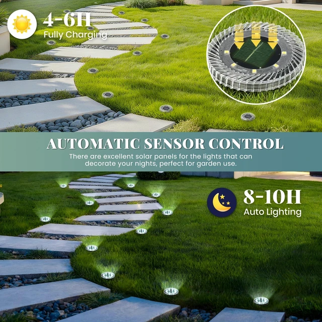 Alt view image 4 of 6 - PATIOWIN 10 Pack Small Solar Ground Lights, Garden Lights Cool White | Solar Powered Pathway Lights Waterproof, Landscape Lighting for Walkway, Driveway, Backyard, Patio- Transparent Lampshade
