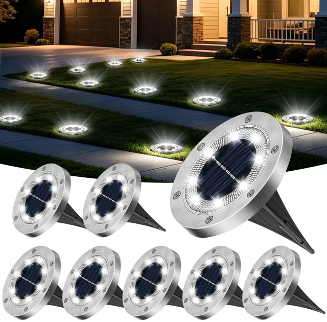 Main image of OKEJUNYE Solar Ground Lights Outdoor 4.7 Inch, 8 Pack IP68 Waterproof Solar Garden Lights Stainless Steel Bright in-Ground Landscape Lighting for Pathway Yard Patio Lawn Driveway Walkway, Cool White