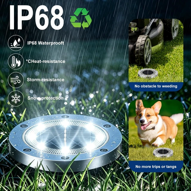Alt view image 4 of 7 - OKEJUNYE Solar Ground Lights Outdoor 4.7 Inch, 8 Pack IP68 Waterproof Solar Garden Lights Stainless Steel Bright in-Ground Landscape Lighting for Pathway Yard Patio Lawn Driveway Walkway, Cool White