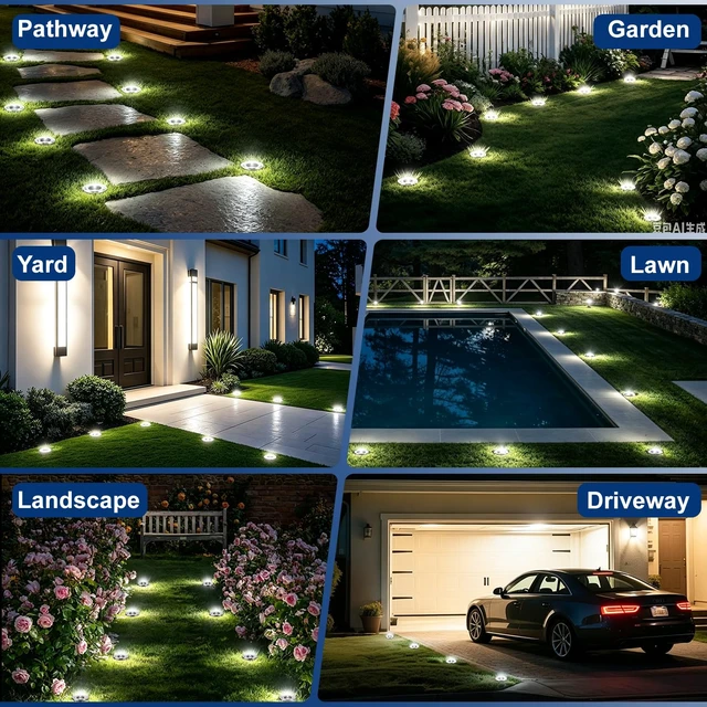 Alt view image 5 of 7 - OKEJUNYE Solar Ground Lights Outdoor 4.7 Inch, 8 Pack IP68 Waterproof Solar Garden Lights Stainless Steel Bright in-Ground Landscape Lighting for Pathway Yard Patio Lawn Driveway Walkway, Cool White