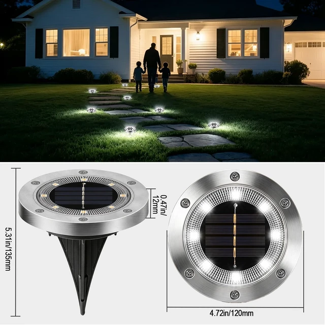 Alt view image 7 of 7 - OKEJUNYE Solar Ground Lights Outdoor 4.7 Inch, 8 Pack IP68 Waterproof Solar Garden Lights Stainless Steel Bright in-Ground Landscape Lighting for Pathway Yard Patio Lawn Driveway Walkway, Cool White