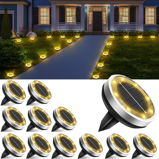 Main image of Solar Lights Outdoor Waterproof, 12 Pack 8 LED, Thickened Stainless Steel Ground Light, Solar Garden Lights Landscape Lighting for Patio Pathway Lawn Yard Deck Driveway Walkway, Warm White