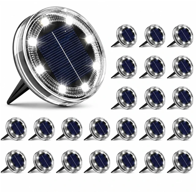 Main image of vighep 24 Pack Solar Ground Lights, 2.8 inch Flat Solar Light Outdoor Waterproof, Anti Rust, Low Profile Led Solar Powered Disc Lights Landscape Lighting for Yard,Walkway,Lawn,Path - Cool White