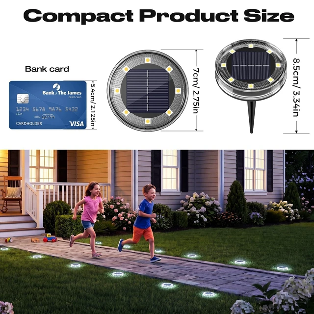 Alt view image 5 of 7 - vighep 24 Pack Solar Ground Lights, 2.8 inch Flat Solar Light Outdoor Waterproof, Anti Rust, Low Profile Led Solar Powered Disc Lights Landscape Lighting for Yard,Walkway,Lawn,Path - Cool White