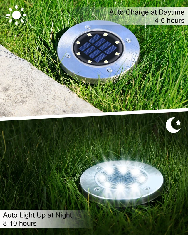 Alt view image 3 of 7 - UFOND 12 Pack Solar Ground LightsOutdoor Waterproof LED Gardenlight, Disklights for Lawn Pathway Yard Walkway Driveway Patio Deck, Solar Lights (Cold White)