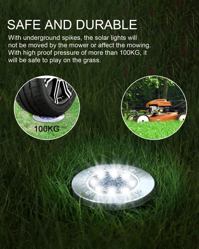 Alt view image 5 of 7 - UFOND 12 Pack Solar Ground LightsOutdoor Waterproof LED Gardenlight, Disklights for Lawn Pathway Yard Walkway Driveway Patio Deck, Solar Lights (Cold White)