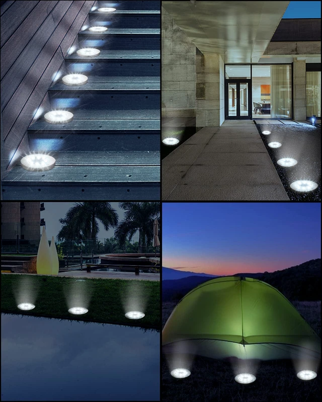 Alt view image 7 of 7 - UFOND Solar Garden Lights, 8 Pack Solar Lights Outdoor Waterproof for Patio | Ground Lights Solar Powered, Disk Deck Lights, home Landscape Lighting for Pathway Yard Lawn Driveway Walkway, Cold White