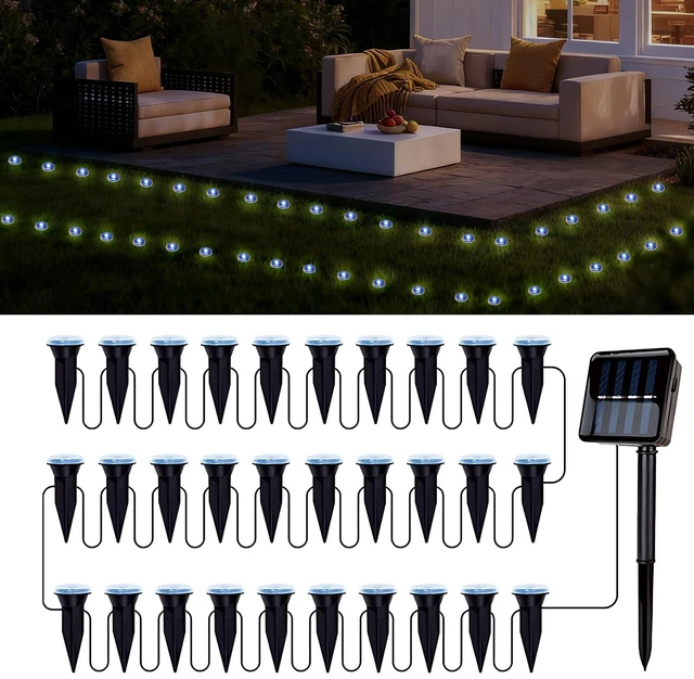 Main image of BYIZO 30 LED Solar Ground Lights Outdoor, Waterproof Solar Pathway Lights, LED Landscape Lighting for Garden, Patio, Driveway, Walkway - White