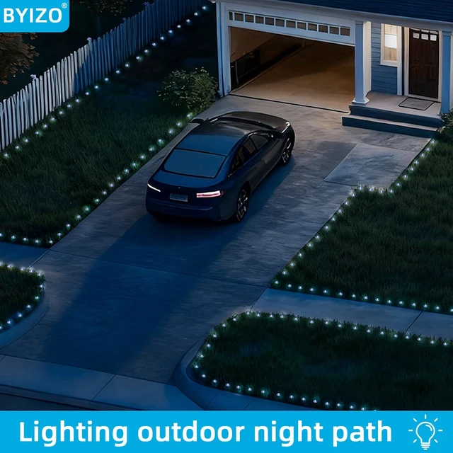 Alt view image 4 of 7 - BYIZO 30 LED Solar Ground Lights Outdoor, Waterproof Solar Pathway Lights, LED Landscape Lighting for Garden, Patio, Driveway, Walkway - White