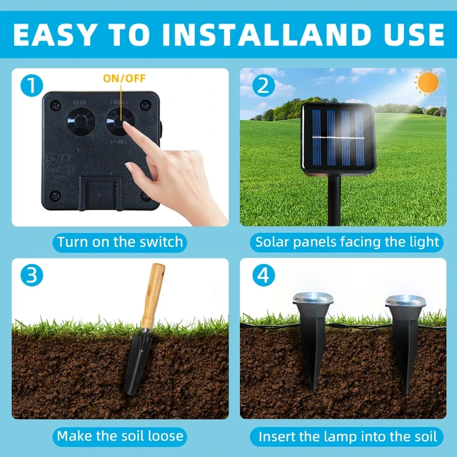 Alt view image 5 of 7 - BYIZO 30 LED Solar Ground Lights Outdoor, Waterproof Solar Pathway Lights, LED Landscape Lighting for Garden, Patio, Driveway, Walkway - White