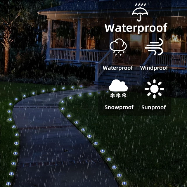 Alt view image 3 of 7 - BYIZO 30 LED Solar Ground Lights Outdoor, Waterproof Solar Pathway Lights, LED Landscape Lighting for Garden, Patio, Driveway, Walkway - White