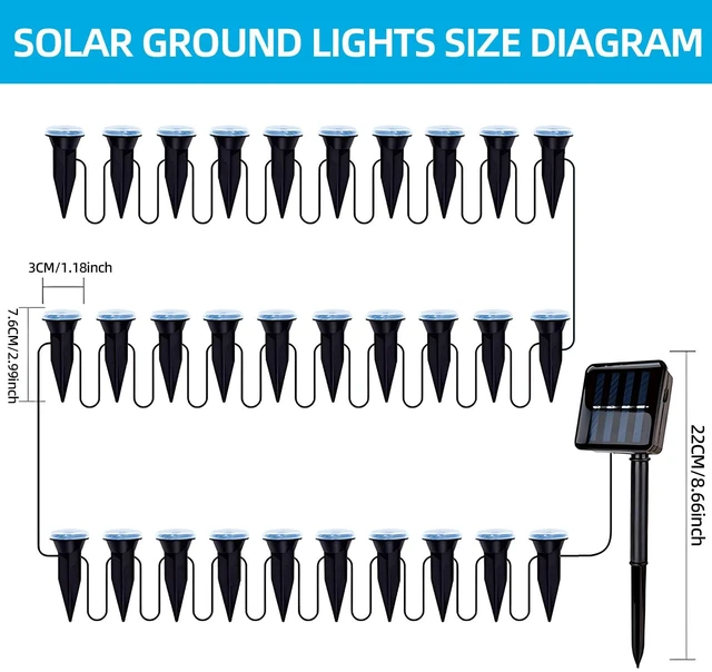 Alt view image 6 of 7 - BYIZO 30 LED Solar Ground Lights Outdoor, Waterproof Solar Pathway Lights, LED Landscape Lighting for Garden, Patio, Driveway, Walkway - White