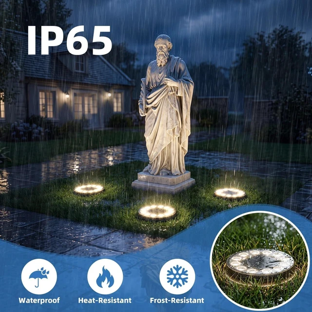 Alt view image 5 of 7 - Peasur 5.18 inch Large Solar Ground Lights Outdoor,12 LED 3CCT 2Brightness 1200mAh Battery,IP65 Waterproof and ABS One-Piece Anti-Rust Housing Garden Lights for Pathway Yard Driveway Landscape 6 Pack