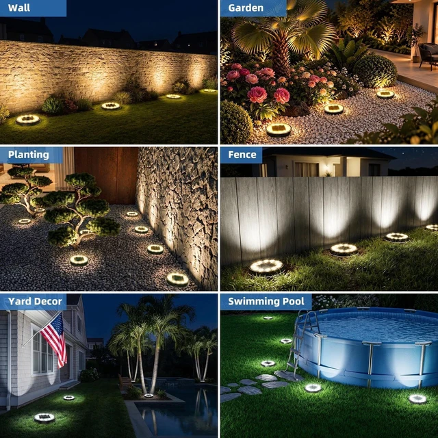 Alt view image 6 of 7 - Peasur 5.18 inch Large Solar Ground Lights Outdoor,12 LED 3CCT 2Brightness 1200mAh Battery,IP65 Waterproof and ABS One-Piece Anti-Rust Housing Garden Lights for Pathway Yard Driveway Landscape 6 Pack