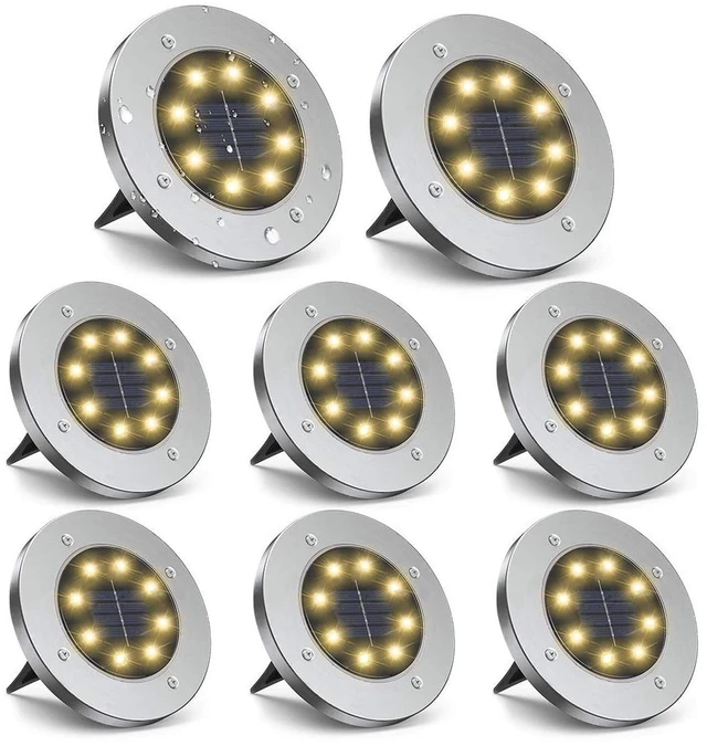 Main image of ZGWJ Solar Ground Lights Outdoor, 8 LED Waterproof Warm White,8 Pack | Upgraded Outdoor Garden Waterproof Bright in-Ground Lighting, Landscape Lighting for Pathway,Yard,Deck,Lawn,Patio,Walkway