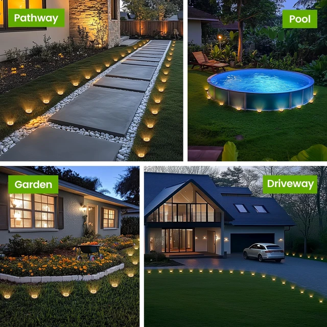 Alt view image 2 of 7 - PATIOWIN 16 Pack Small Solar Ground Lights, Walkway Lights Warm White | Stainless Steel Solar Powered Driveway Lights Waterproof, Landscape Lighting for Pathway, Garden, Backyard, Patio
