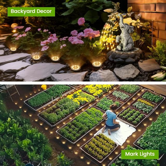 Alt view image 6 of 7 - PATIOWIN 16 Pack Small Solar Ground Lights, Walkway Lights Warm White | Stainless Steel Solar Powered Driveway Lights Waterproof, Landscape Lighting for Pathway, Garden, Backyard, Patio