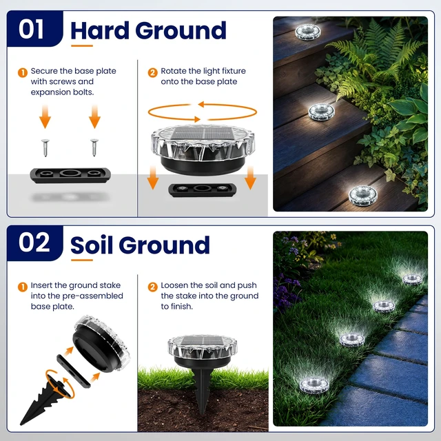 Alt view image 7 of 7 - SOLPEX 12 Pack Solar Ground Lights Outdoor, Yard Lights Cool White | IP65 Waterproof Landscape Lighting for Walkway, Driveway, Pathway, Garden, Backyard Decor- Diamond Style Lampshade