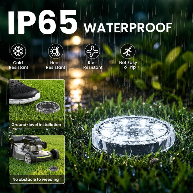Alt view image 6 of 7 - SOLPEX 12 Pack Solar Ground Lights Outdoor, Yard Lights Cool White | IP65 Waterproof Landscape Lighting for Walkway, Driveway, Pathway, Garden, Backyard Decor- Diamond Style Lampshade
