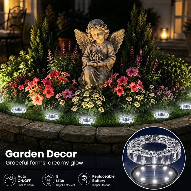 Alt view image 3 of 7 - SOLPEX 12 Pack Solar Ground Lights Outdoor, Yard Lights Cool White | IP65 Waterproof Landscape Lighting for Walkway, Driveway, Pathway, Garden, Backyard Decor- Diamond Style Lampshade