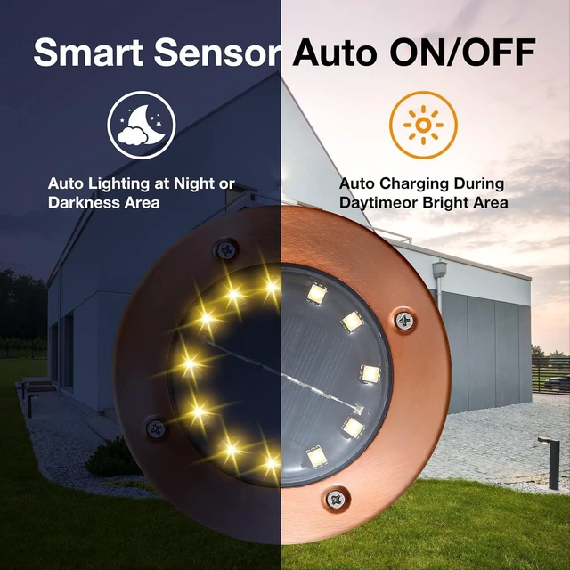 Alt view image 6 of 7 - HOFLYW Outdoor In-Ground Lights Solar Disc Lights Outdoor Solar Garden Lights | Outdoor Puck Lights Waterproof In Ground Solar Landscape Light 12 Pack 12 led for Pathway Yard Patio Walkway