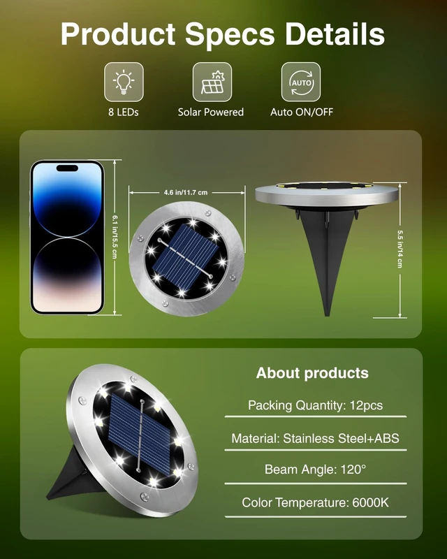 Alt view image 2 of 7 - SZPOWER 4.6 Inch Solar Ground Lights 12 Pack, Solar Lights Outdoor Waterproof, Solar Garden Lights Outdoor Landscape Lighting for Pathway Walkway Patio Yard Driveway, Cool White