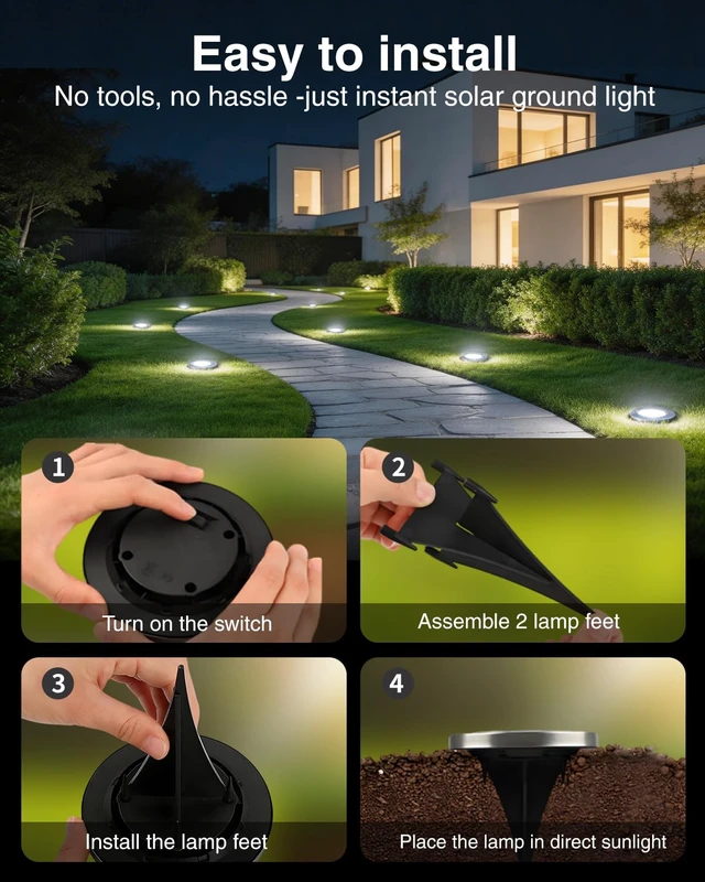 Alt view image 6 of 7 - SZPOWER 4.6 Inch Solar Ground Lights 12 Pack, Solar Lights Outdoor Waterproof, Solar Garden Lights Outdoor Landscape Lighting for Pathway Walkway Patio Yard Driveway, Cool White