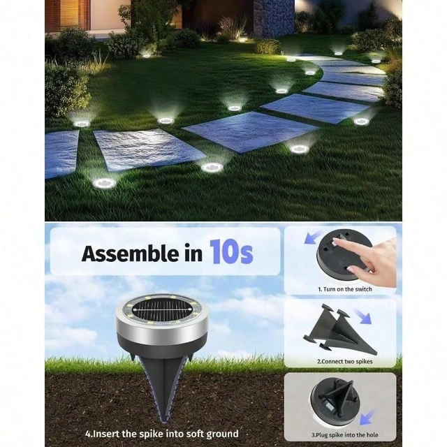 Alt view image 2 of 6 - Slssqhz 8Pack Mini Solar Ground Lights Outdoor Waterproof Solar Flat Garden Light Solor Powered Disc Pathway Lights for Outside Walkway Yard Landscape Patio Lawn Driveway