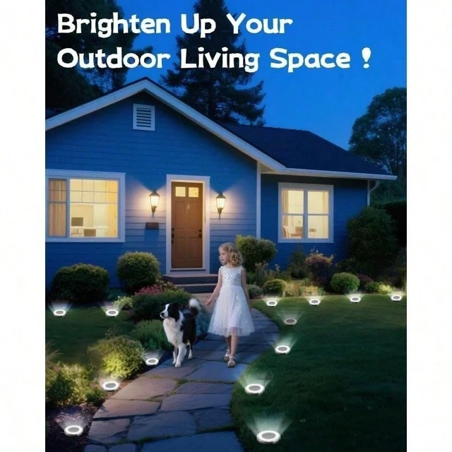 Alt view image 3 of 6 - Slssqhz 8Pack Mini Solar Ground Lights Outdoor Waterproof Solar Flat Garden Light Solor Powered Disc Pathway Lights for Outside Walkway Yard Landscape Patio Lawn Driveway
