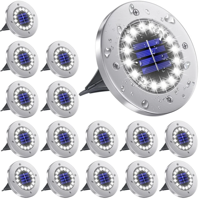 Main image of NFESOLAR Solar Ground Lights Outdoor with 16 LEDs White 16 Pack | IP65 Waterproof, Stainless Steel Shell, Wire-Free, Easy to Use for Outdoor Garden Yard Lawn Pathway Walkway