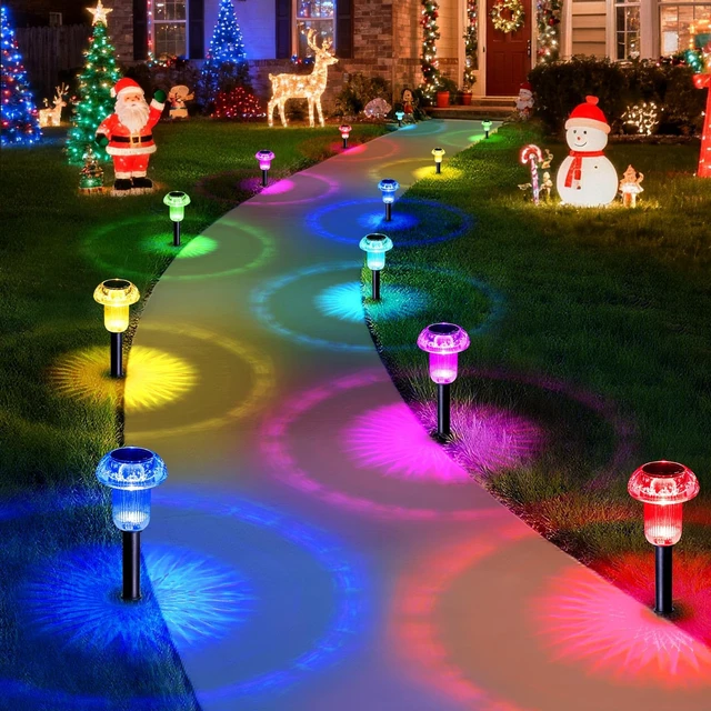 Main image of Priddop Solar Christmas Lights Outdoor Waterproof 8 Pack Color Changing LED | Christmas Decorations Outdoor Mushroom Lights for Yard Garden Pathway Patio Lawn Auto On/Off Outside Landscape Path Lights