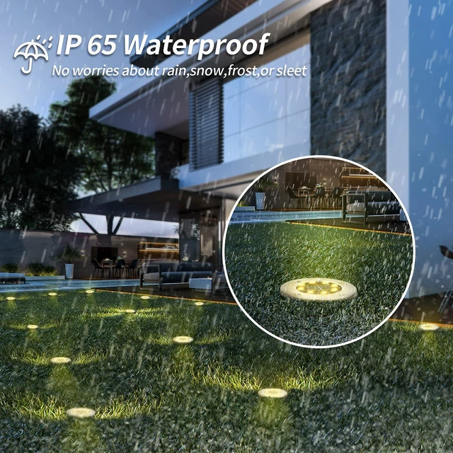 Alt view image 4 of 7 - Pozzolanas 12 Pack Solar Ground Lights - 8 LED, Warm White, In-Ground Landscape Lights for Pathway, Yard, Walkway, Patio, Lawn Path