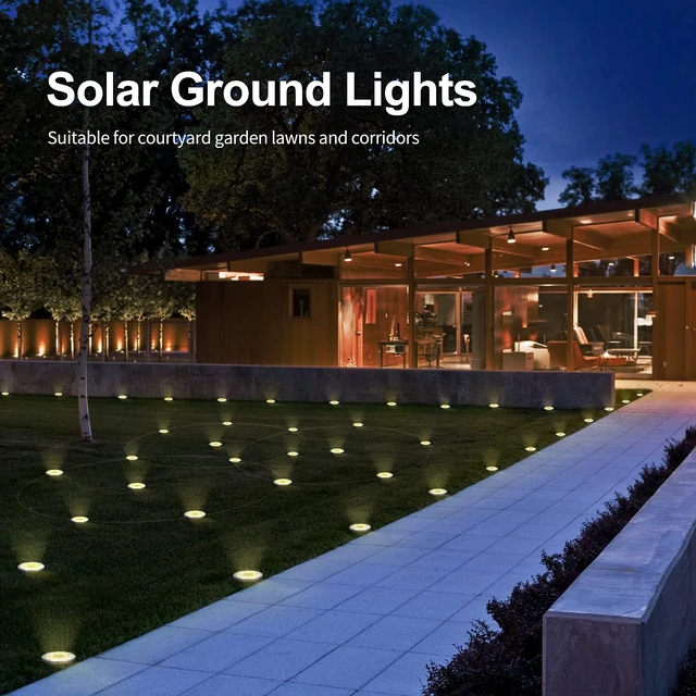 Alt view image 2 of 7 - Pozzolanas 12 Pack Solar Ground Lights - 8 LED, Warm White, In-Ground Landscape Lights for Pathway, Yard, Walkway, Patio, Lawn Path