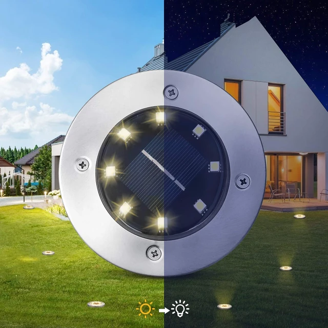Alt view image 3 of 7 - Pozzolanas 12 Pack Solar Ground Lights - 8 LED, Warm White, In-Ground Landscape Lights for Pathway, Yard, Walkway, Patio, Lawn Path