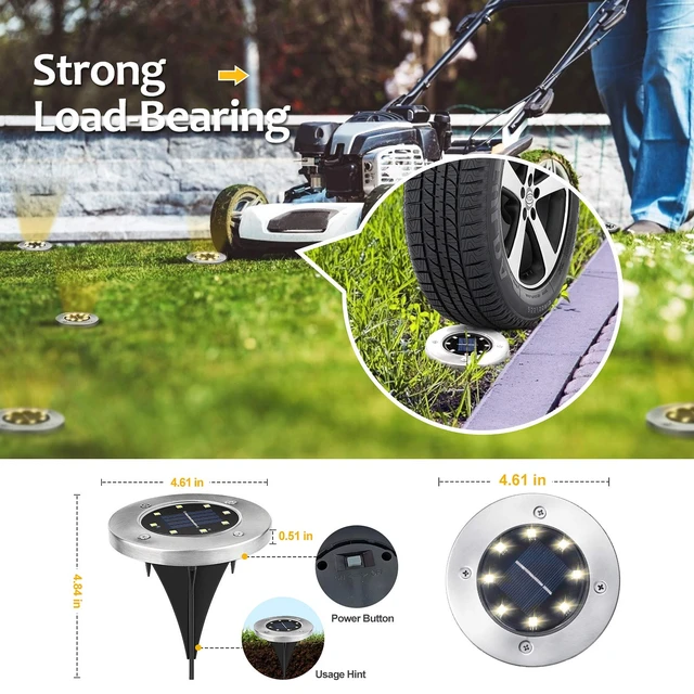 Alt view image 5 of 7 - Pozzolanas 12 Pack Solar Ground Lights - 8 LED, Warm White, In-Ground Landscape Lights for Pathway, Yard, Walkway, Patio, Lawn Path