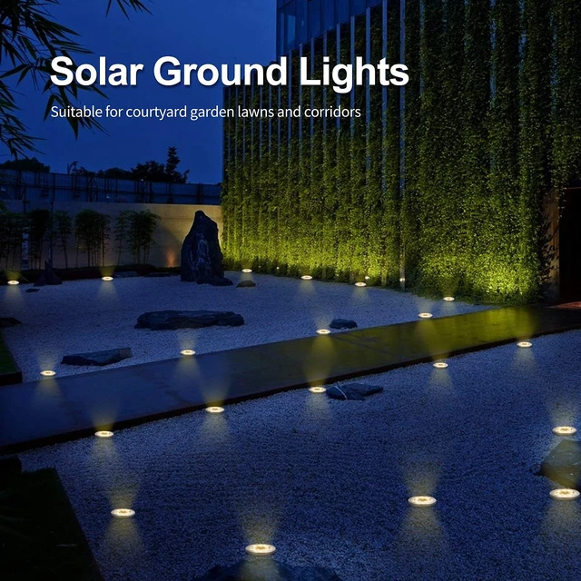 Alt view image 7 of 7 - Pozzolanas 12 Pack Solar Ground Lights - 8 LED, Warm White, In-Ground Landscape Lights for Pathway, Yard, Walkway, Patio, Lawn Path