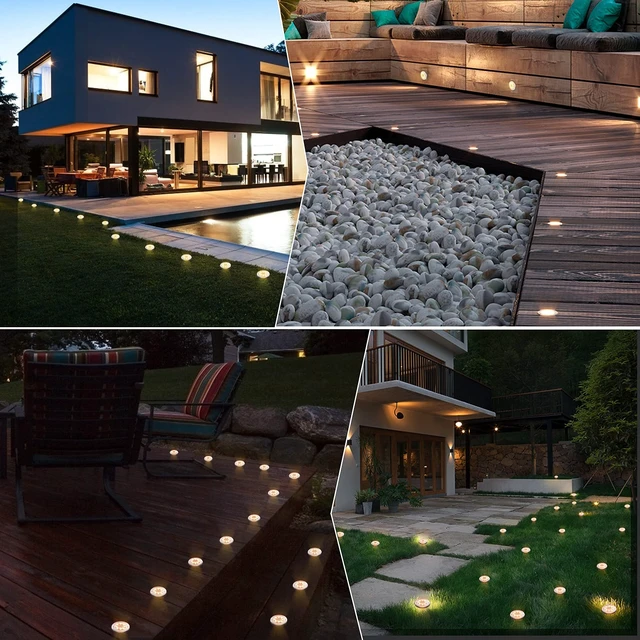Alt view image 6 of 7 - Pozzolanas 12 Pack Solar Ground Lights - 8 LED, Warm White, In-Ground Landscape Lights for Pathway, Yard, Walkway, Patio, Lawn Path