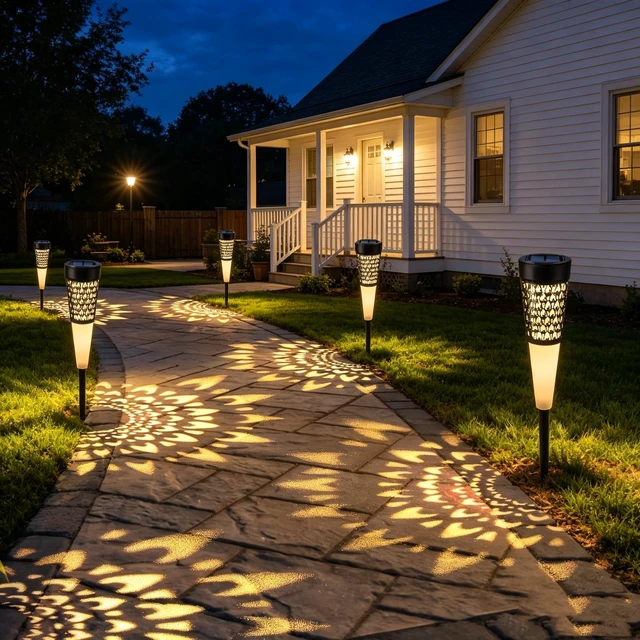 Alt view image 3 of 7 - Toodour Solar Lights Outdoor Garden, 4 Pack Solar Pathway Lights Waterproof | Auto On/Off, Outdoor for Halloween Garden Yard Patio Walkway Driveway Landscapes Lawn (Warm White)