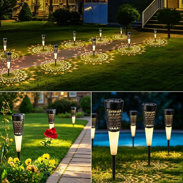 Alt view image 7 of 7 - Toodour Solar Lights Outdoor Garden, 4 Pack Solar Pathway Lights Waterproof | Auto On/Off, Outdoor for Halloween Garden Yard Patio Walkway Driveway Landscapes Lawn (Warm White)